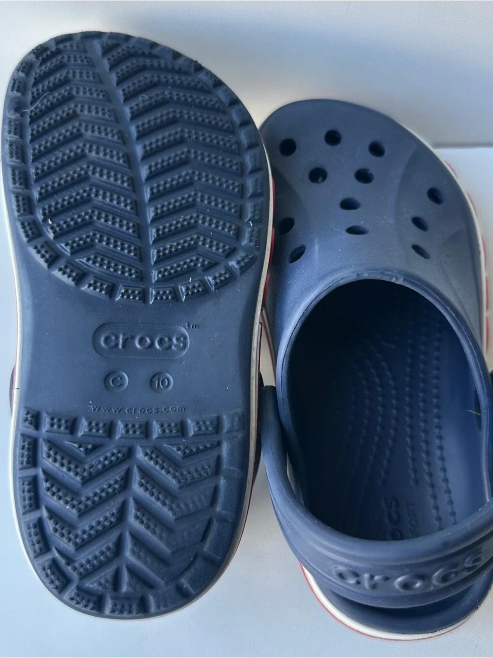 Crocs Kids Crocband Clogs Navy Blue Red White Slip On Shoes US C9 Toddler 9
